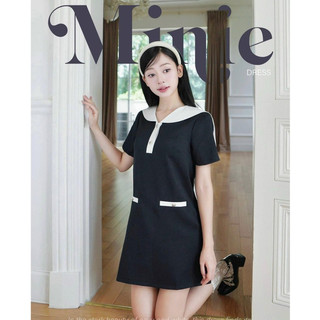 GERME | DESIGN Váy nữ Minie Dress dáng suông phối cổ thủy thủ đính khuy tim, Đầm nữ công sở chất vải text Hàn VVNT072404