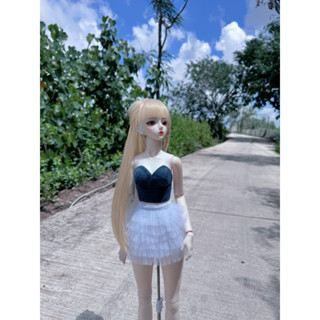 set áo jean chân váy tầng xoè ngắn cho búp bê 1/3( đọc kỷ mô tả)