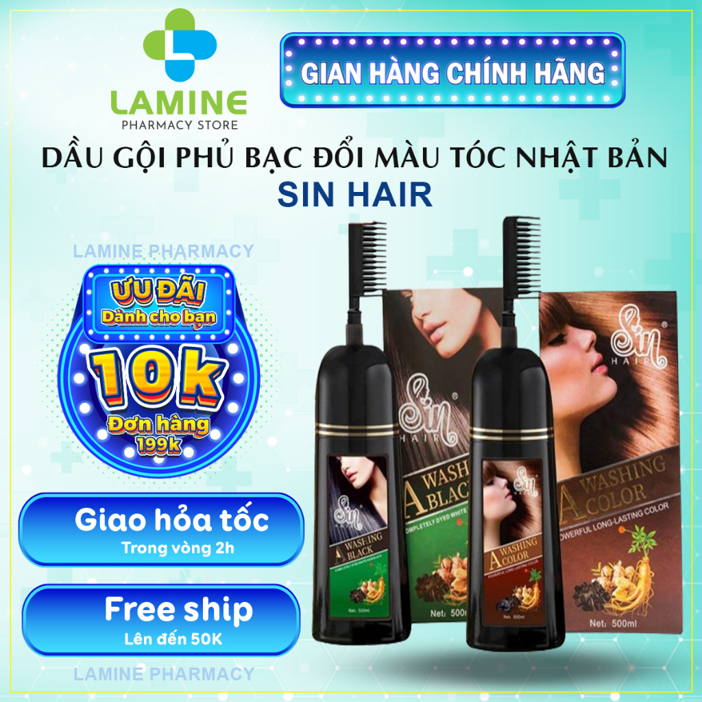 Dầu Gội Phủ Bạc Sin Hair Nhật Bản 500ml - Sin Hair Dầu Gội Phủ Bạc, Đổi Màu Tóc, Thảo Dược Dưỡng Tóc