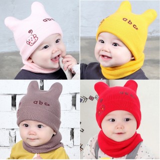 Mũ len tăm dệt kim ABC (CHỈ MŨ KHÔNG kèm Khăn ống quàng cổ) cho bé từ 0 - 18 tháng