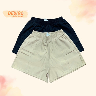 Quần short nữ chất vải kaki mềm mịn không xù, cạp chun, quần đùi nữ chất vải kaki có túi ngang