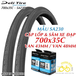 Cặp Lốp (vỏ) và Ruột (săm) xe đạp Deli Tire SA230 700x35C