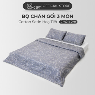 Bộ chăn gối 3 món Cotton Satin AOICONCEPT cao cấp họa tiết set 2 vỏ gối 1 vỏ mền 100% Cotton Hàn Quốc