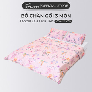 Bộ chăn gối 3 món lụa tencel 60s à ơi concept cao cấp họa tiết, set 2 vỏ gối, 1 vỏ mền 100% lyocell 60s