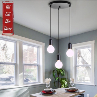 Bộ đui đế đèn thả T069 , Đèn thả 3 đế tròn to 30cm dây đui kèm bóng LED