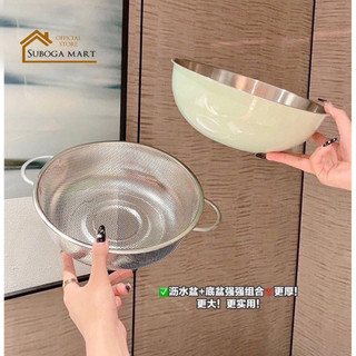 Bộ chậu - rổ sweet&coco, bộ chậu rổ inox 25cm chia vạch đo dung tích nước nội địa trung
