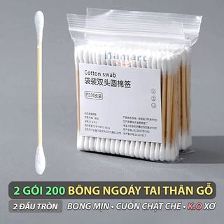 COMBO 200 Tăm Bông Ngoáy Tai Thân Gỗ 2 Đầu Tròn Vệ Sinh Tai Tiện Dụng