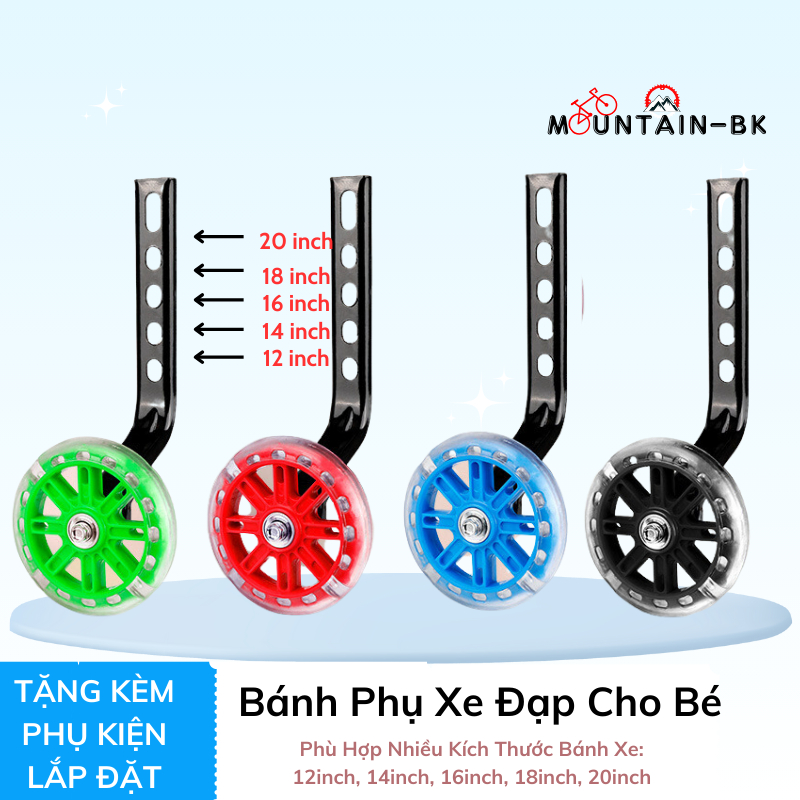 Bánh Phụ Xe Đạp Trẻ Em Phát Sáng Bánh 12 14 16 18 20 Inch Đầy Đủ Phụ Kiện Lắp Đặt