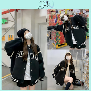 Áo Khoác Bomber Chất Liệu Dạ Ép Thêu Chữ DIECKINS Fom Rộng Unisex Nam Nữ
