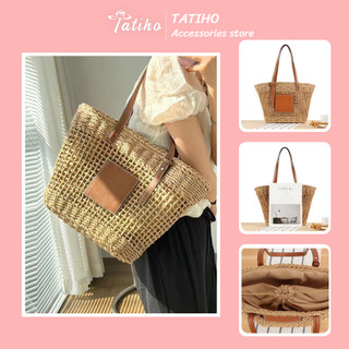 Túi cói đan lưới xách tay form cứng unisex đi biển có lớp lót bên trong phong cách vintage - tatiho - mã tc016