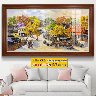 Tranh treo tường tráng gương khổ lớn tới (130x250)cm Phong cảnh xưa làm quà tặng loại có khung có chống cong vênh