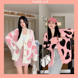 Áo khoác len Cardigan nữ cổ V họa tiết phối màu đính kèm gấu tháo rời được form dáng dài rộng phong cách thu đông Hàn .