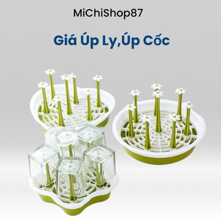Giá úp ly, cốc chống đổ 6 cốc - 8 cốc có thể tháo rời tiện lợi, Khay úp cốc hình bông hoa xinh xắn