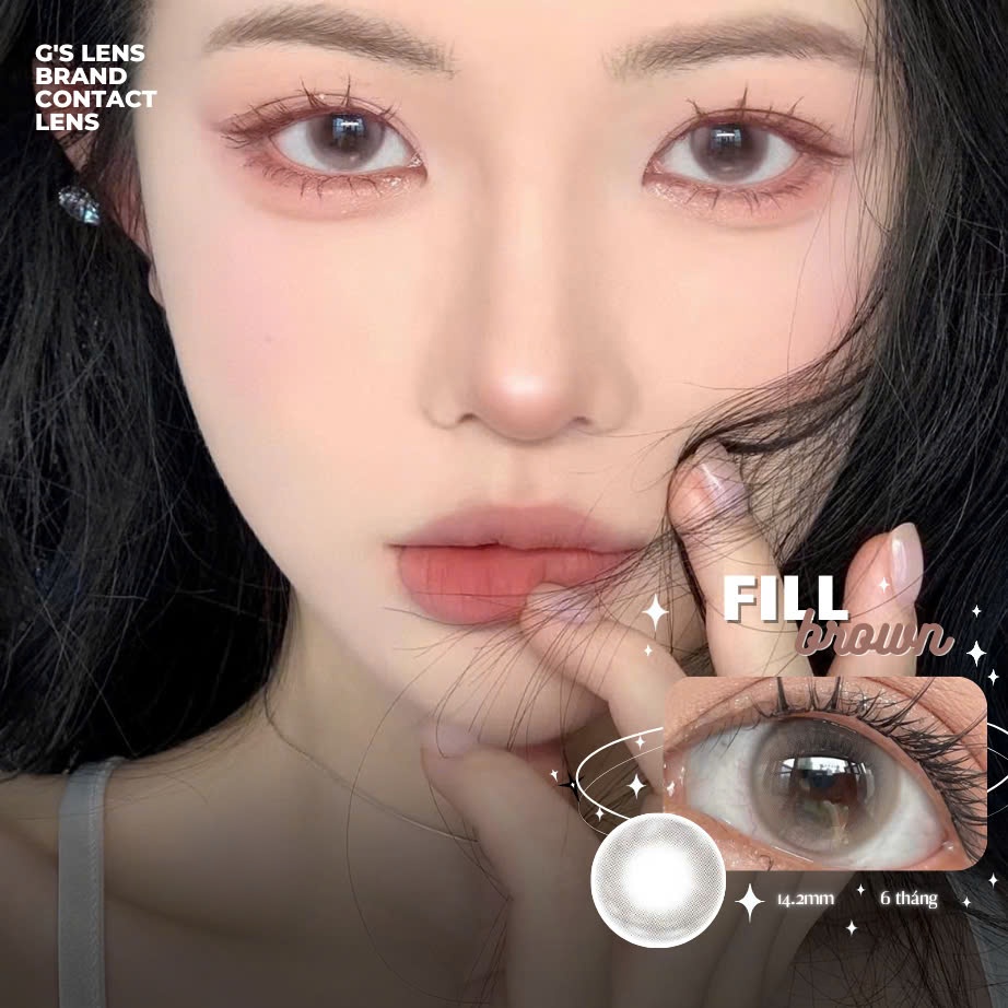  Kính áp tròng Gtrendy FILL BROWN nâu trong trẻo giãn nhẹ lens cận 6 tháng G.DIA 14.2mm có độ  0-7  