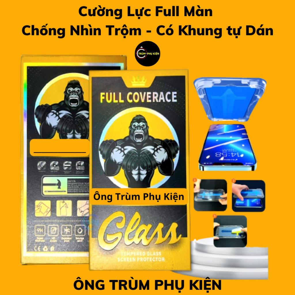 Cường Lực Chống Nhìn Trộm Khung Tự Dán và CNT Thường và CNT KK cho Ip 7P/Xsm/11ProMax/12ProMax/13/14/15/16Pro/ProMax