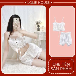 Bộ ngủ 2 dây sexy màu trắng thô đũi - Đồ bộ mặc nhà gợi cảm LOLIE HOUSE - SS1