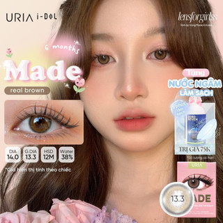 Kính áp tròng sz GIÃN TRÒNG nâu sáng có viền MADE REAL BROWN chính hãng URIA I-DOL | Lens cận | LENSFORGIRLSS