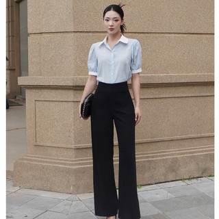 Quần nữ Calee Pants ống suông liền cạp dáng dài suông, Quần ống rộng vải tuyết nhung chống bai QVNT052401 