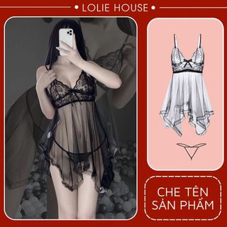 Váy ngủ sexy gợi cảm xuyên thấu Đầm ngủ phối ren quyến rũ cho nữ LOLIE HOUSE - VN7