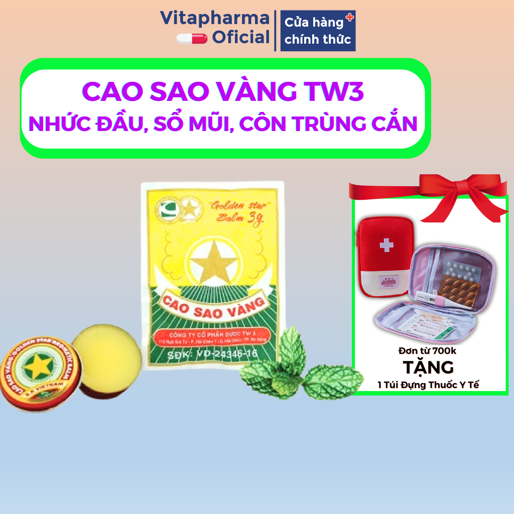 (QUÀ TẶNG KHÔNG BÁN)Cao Sao Vàng tw3 - Cao sao vàng 3g, giảm đau bụng, say tàu xe, Cao sao vàng gold
