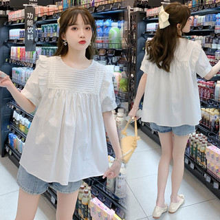 Áo bầu xinh, áo sơ mi bầu công sở bèo vai xếp li đẹp mềm thanh lịch, form babydoll trẻ trung - AH078