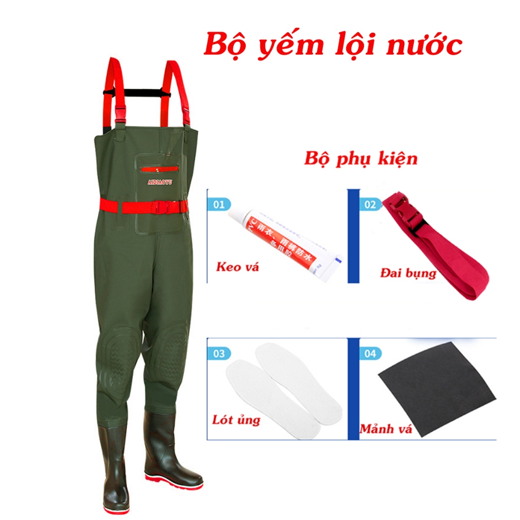 Bộ yếm lội nước loại dày, cao cấp phong cách cá tính, lịch lãm có túi đựng đồ, mặc cao đến nách