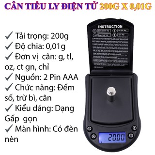 Cân tiểu ly điện tử 200x 0,01g a07, có đơn vị cân chỉ vàng