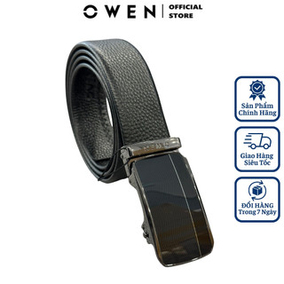 Thắt lưng da bò nam OWEN BELT232616 dây nịt bụng cao cấp màu đen sần mặt khóa trượt tự động không phồng rộp bong tróc