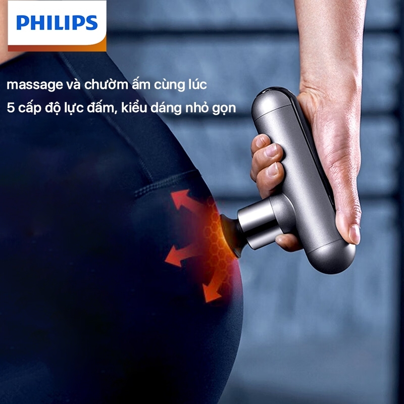 Súng Massage Cầm Tay Philips 7303 [Bảo Hành 24T] Máy massage cầm tay 5 chế độ, 6 đầu massage chuyên dụng, chườm ấm