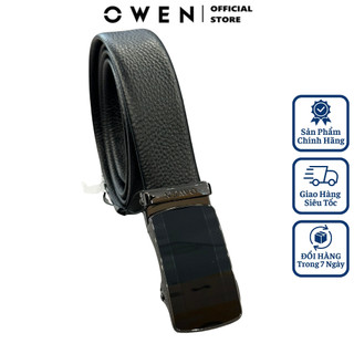 Thắt lưng da bò nam OWEN BELT232618 dây nịt bụng cao cấp màu đen sần mặt khóa trượt tự động không phồng rộp bong tróc