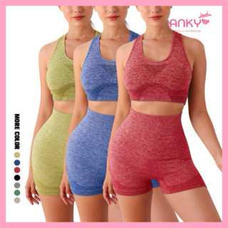 Bộ đồ tập gym yoga nữ thun dệt kim co giãn áo 3 lỗ quần đùi ba phân An Kỳ