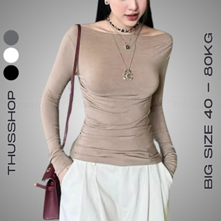 Áo Thun Cổ Thuyền Nữ Xếp Ly Rúm Eo BIGSIZE Tôn Dáng Thon Gọn Sang Chảnh, Áo Dài Tay Nữ 3 Kiểu Trễ Vai, Lệch Vai TA-194