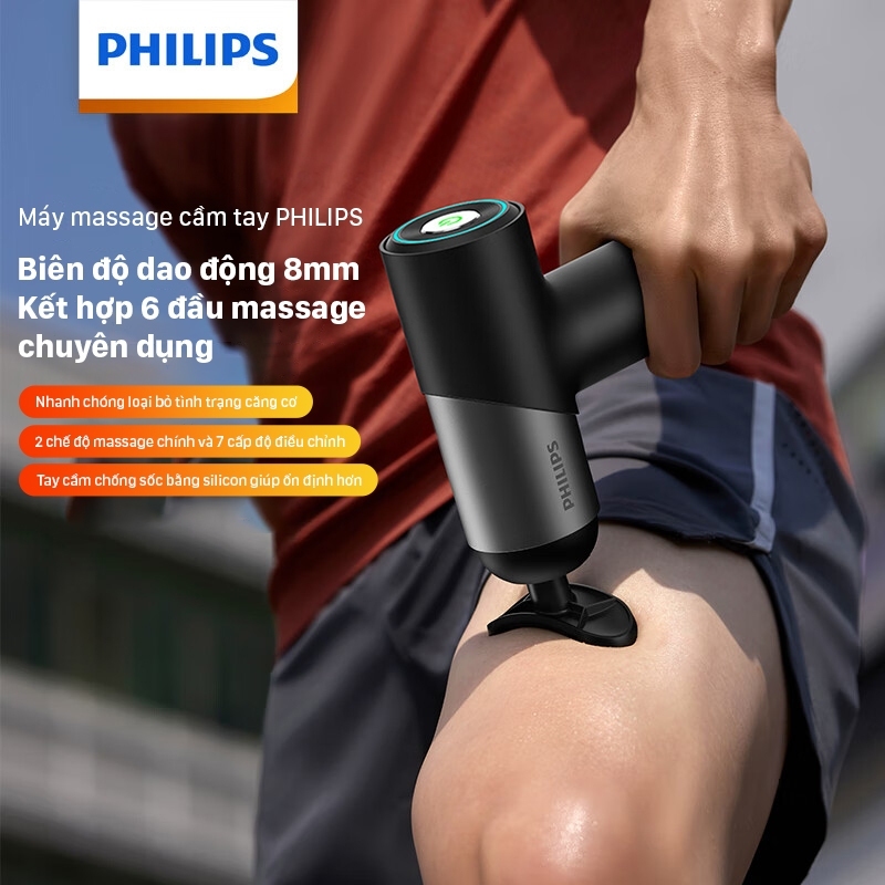 Súng Massage Cầm Tay PHILIPS 7323 [Bảo Hành 24T] Máy Massage Cầm Tay 7 cấp độ, Kết hợp 6 đầu massage chuyên dụng
