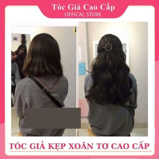 Tóc giả kẹp xoăn 45cm, phong cách Hàn Quốc dành cho tóc ngắnm sợi tơ mềm mượt, HQ230_45CM