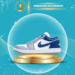 Giày_air jordan 1 low stealth french blue, giày jd1 cổ thấp xám trắng gót xanh