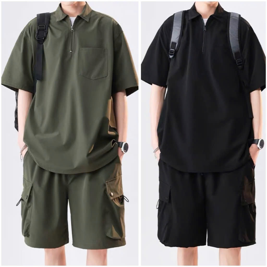 Set Bộ Quần Áo Nam Polo Khoá Zip Đũi Chất Cotton 2 Chiều Định Lượng 250gsm Siêu Co Giãn Thoáng Mát, Full Tag, Túi Zip