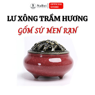  Lư Xông Nụ Trầm Hương - Ngọc Mộc Nhang - Đỉnh Đốt Nhang Vòng Bằng Gốm Sứ Vân Rạn Cao Cấp Kèm Lót Đế 