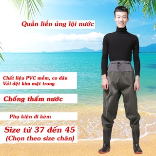 Bộ yềm - Quần liền ủng lội nước chất liệu cao su mềm, co dãn cực chất, đế ủng chống trơn, màu xám