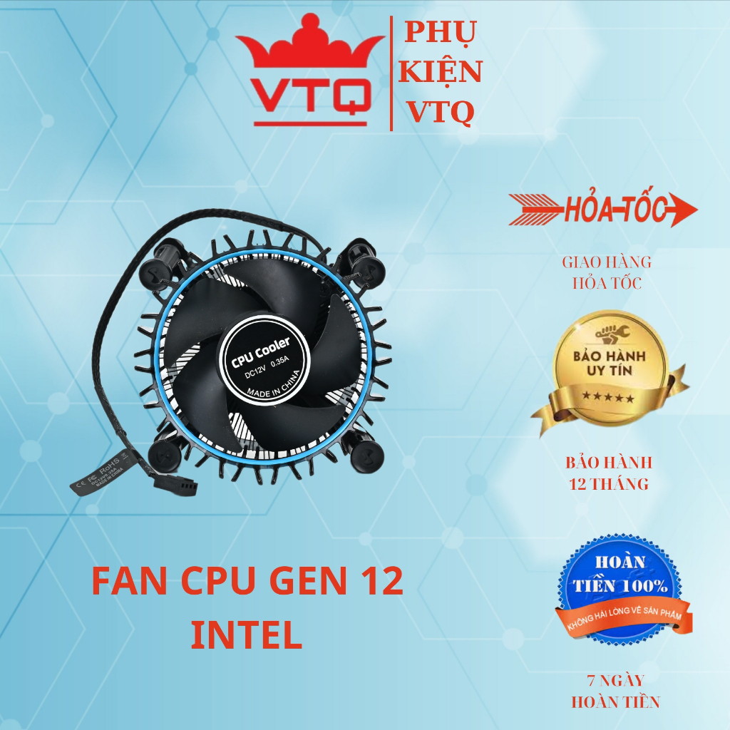 Quạt tản nhiệt CPU, Fan CPU, Fan chip Box Intel thế hệ 10, 11, 12 Zin Lõi đồng kèm sẵn Keo tản nhiệt