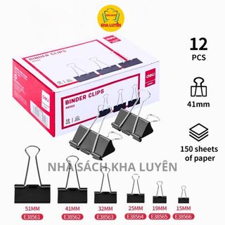 (5h- 1h) Hộp 12c Kẹp Bướm Deli 15/19/25/32/41/51mm- 38561/38562/38563/38564/38565/38566- Kẹp Tài Liêu Giấy Tờ Văn Phòng