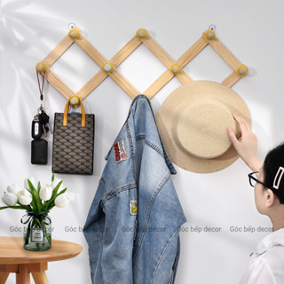Móc gỗ treo quần áo, giá treo áo khoác nón giá treo mũ bằng gỗ gắn tường KHÔNG CẦN KHOAN