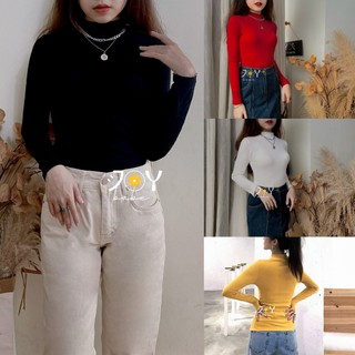 Áo thun cổ lọ tay dài JOY BABE áo thu đông nữ cổ cao đồ đi đà lạt style phông trắng trơn D ATOD 3