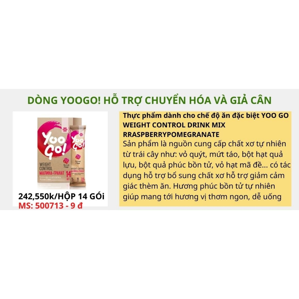 Thực phẩm dành cho chế độ ăn đặc biệt YOO GO WEIGHT CONTROL DRINK MIX RASPBERRY&POMEGRANATE – 1