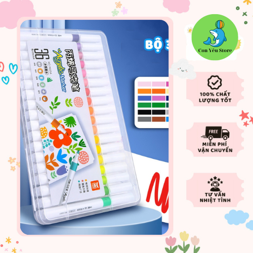 Bộ Bút dạ Màu Acrylic 36/48 màu Bút Dạ Cao Cấp Không Thấm nước cho sơn nghệ thuật mọi chất liệu