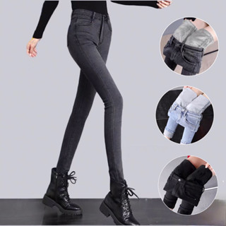 Quần bò nữ lót lông dáng ôm lưng cao, quần jean skinny giữ nhiệt chất co giãn
