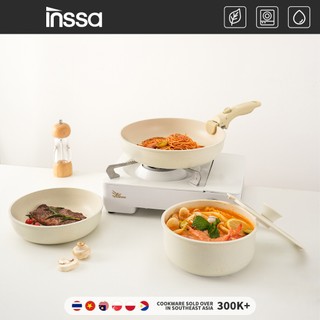 INSSA Bộ nồi chảo, bộ 3 món, nồi chảo chống dính có tay cầm rời, quánh chống dính, nồi canh, chảo rán GUOJ038