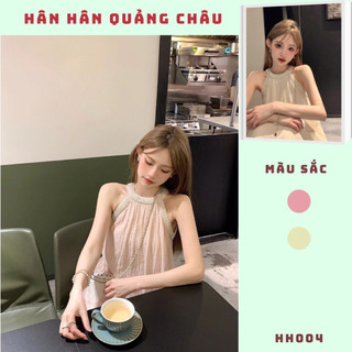 Đầm váy cổ yếm phối ngọc chai snag chảnh dáng xuông bầu bí bon chen thoải mái hàng QCCC-HH004