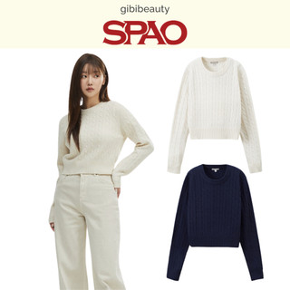 Áo spao cable round neck crop sweater