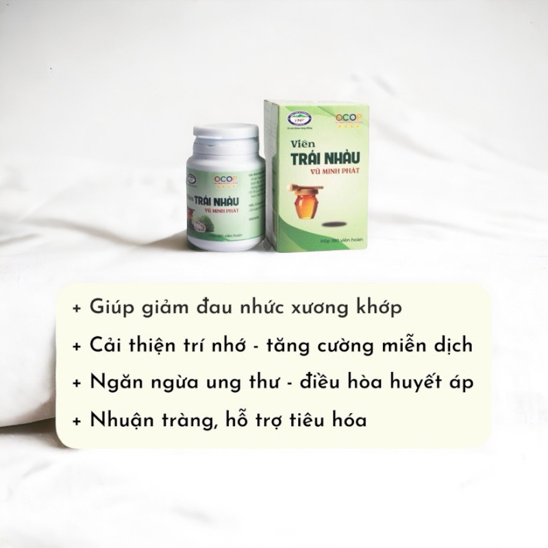 Viên Trái Nhàu VŨ MINH PHÁT - Hỗ trợ tiêu hóa - Giảm đau nhức - Tăng cường miễn dịch.