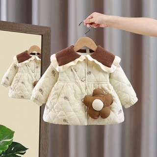   Shubimkids  -AK07- Áo Khoác Phao Hoa Dáng Váy Tặng Kèm Túi Hoa Cho Bé Gái 7 - 18kg 